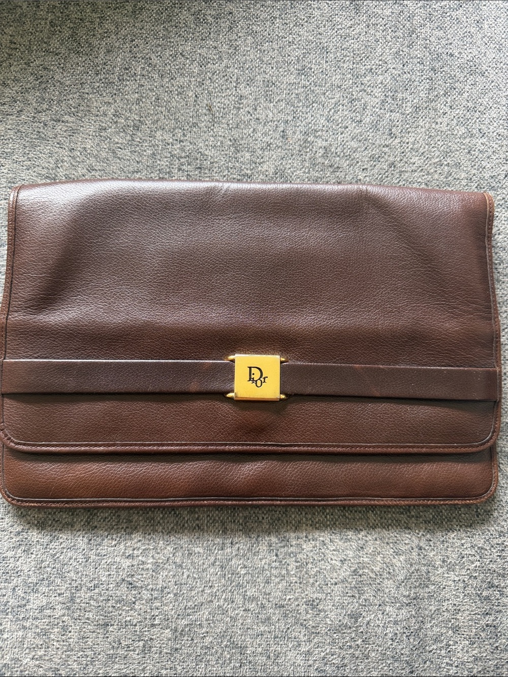 Dior Brown Leather Clutch with Gold Tone Dior Lock
